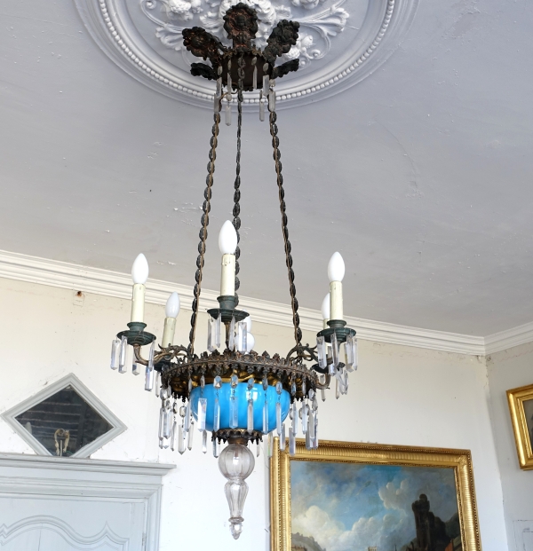 Baccarat crystal and blue opaline chandelier, Napoleon III period