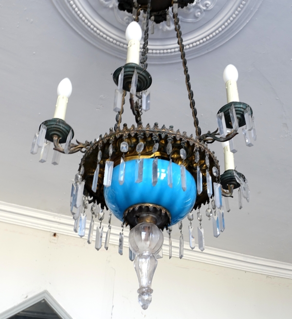 Baccarat crystal and blue opaline chandelier, Napoleon III period