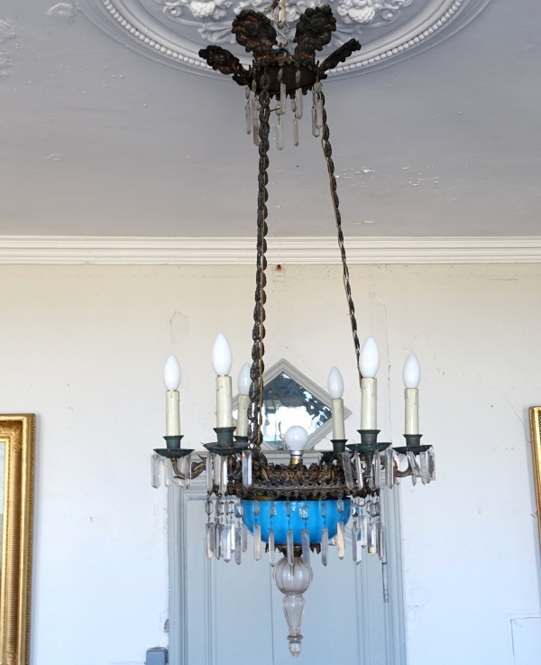 Baccarat crystal and blue opaline chandelier, Napoleon III period