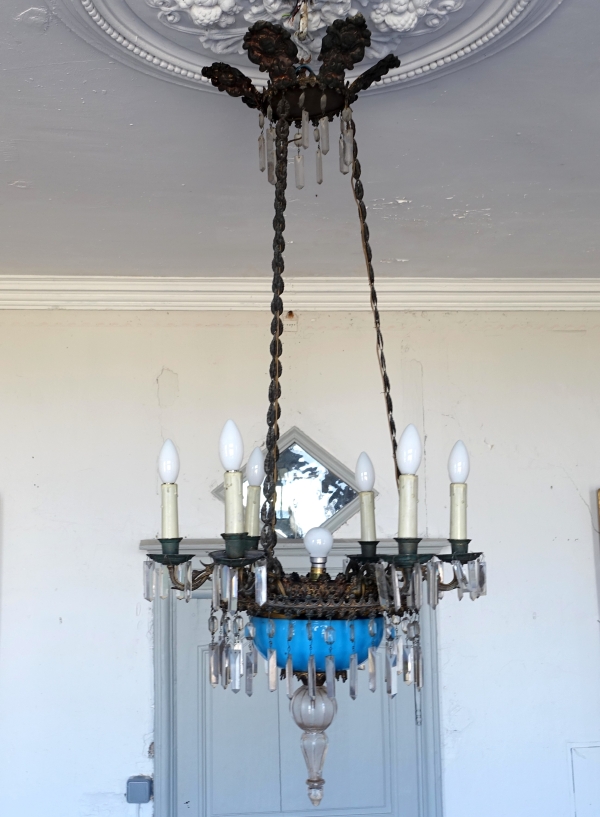 Baccarat crystal and blue opaline chandelier, Napoleon III period
