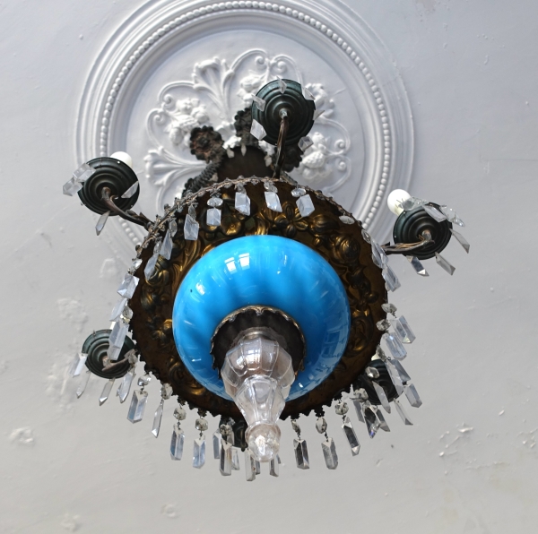 Baccarat crystal and blue opaline chandelier, Napoleon III period