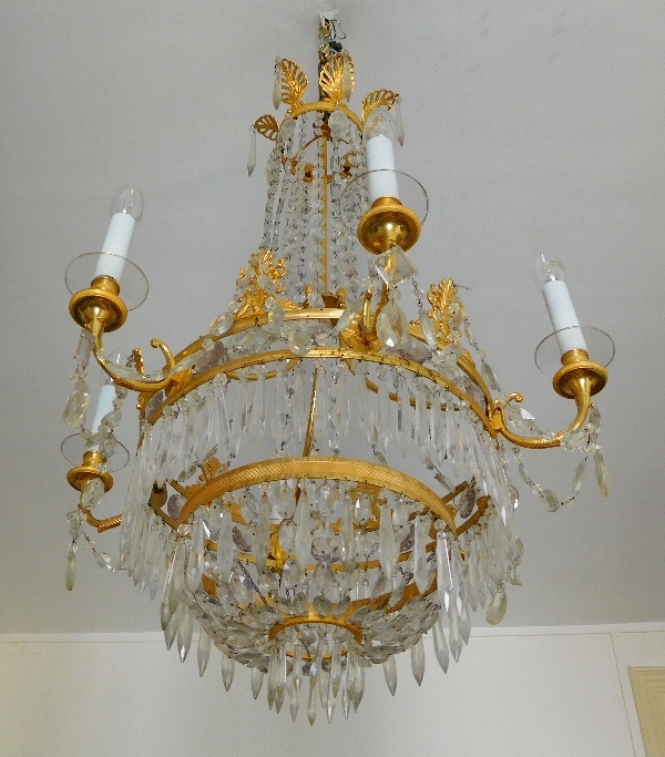 Empire crystal & ormolu chandelier, 6 lights, 19th century circa 1820