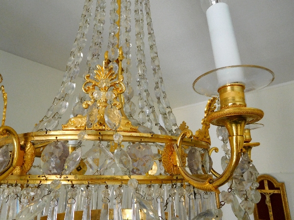 Empire crystal & ormolu chandelier, 6 lights, 19th century circa 1820