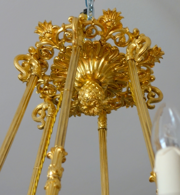 Large 12 lights patinated and gilt bronze chandelier, early 19th century - circa 1830