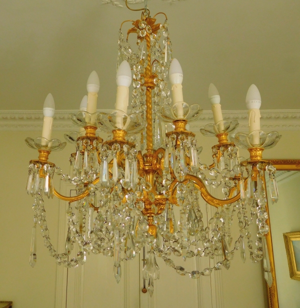 Louis XVI style Baccarat crystal and ormolu chandelier, 12 lights
