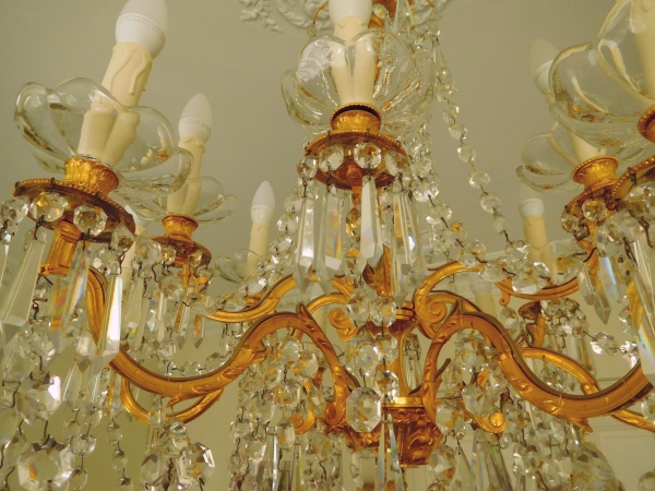Louis XVI style Baccarat crystal and ormolu chandelier, 12 lights