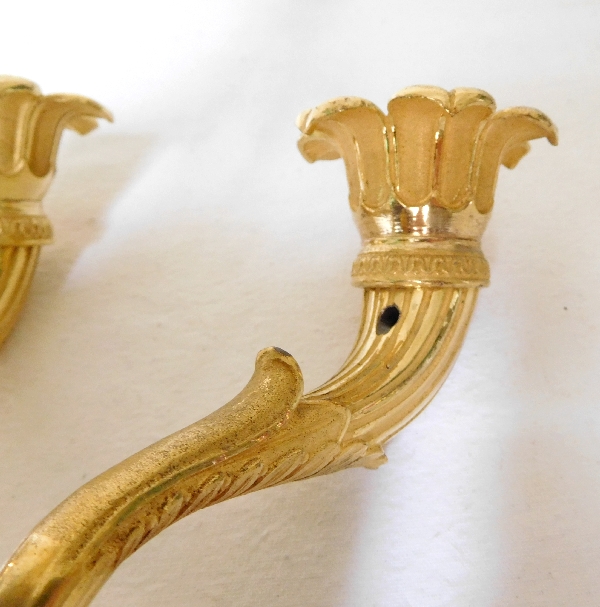 Paire d'appliques en bronze patiné et doré au mercure d'époque Empire - Restauration