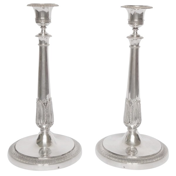 Pair of Empire sterling silver candlesticks, early 19th century