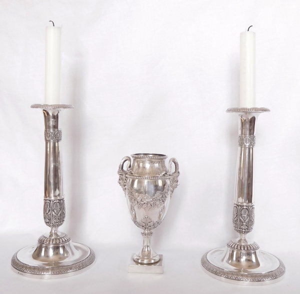 Pair of Empire sterling silver candlesticks, early 19th century - Sweden
