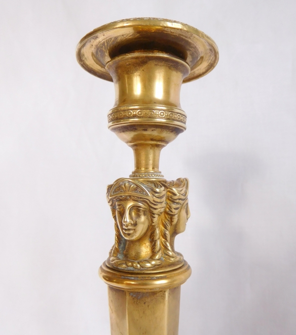 Pair of Empire / French Consulate ormolu candlesticks, early 19th century