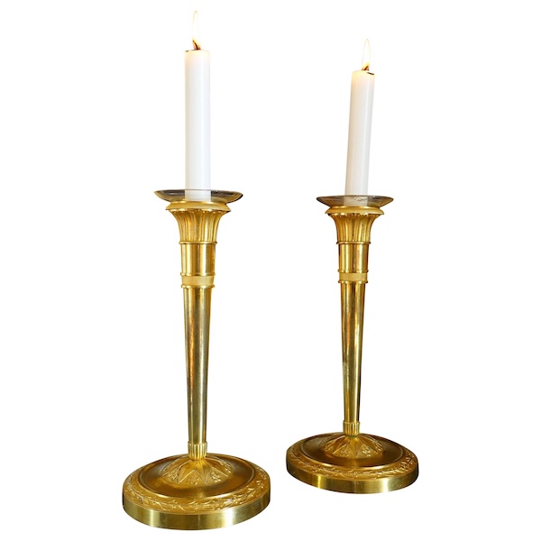 Pair of Empire ormolu candlsticks, early 19th century circa 1810