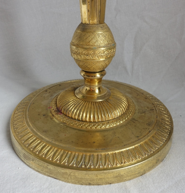 Ravrio : pair of Empire ormolu bronze candlesticks, early 19th century