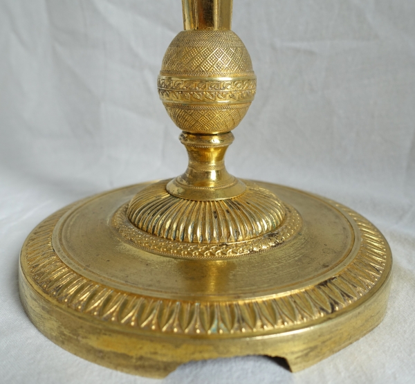 Ravrio : pair of Empire ormolu bronze candlesticks, early 19th century