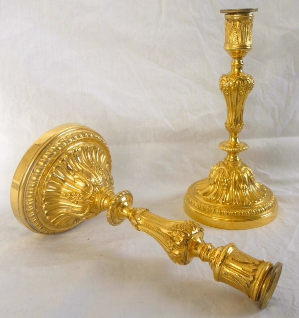 Pair of Louis XVI ormolu candlesticks, mercury gilt - 18th century