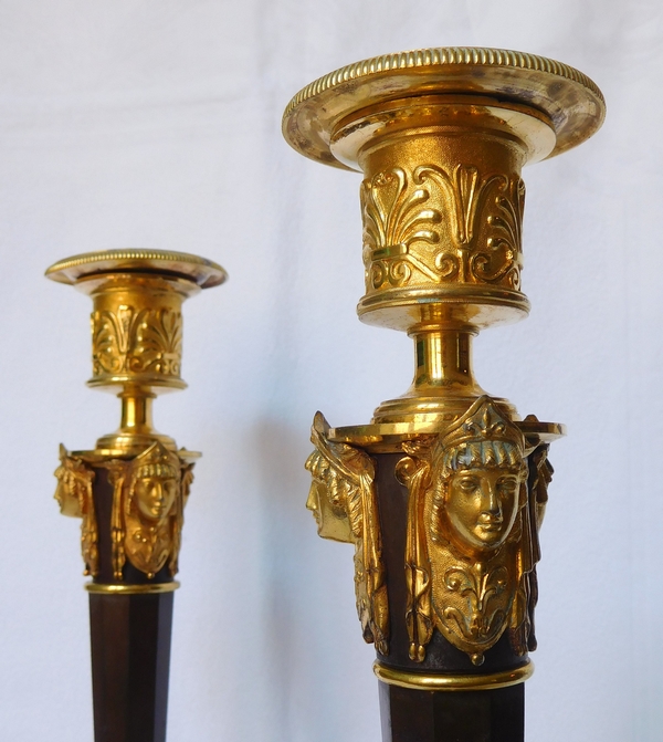 Claude Galle : paire de flambeaux d'apparat en bronze patiné et doré - époque Consulat - Empire