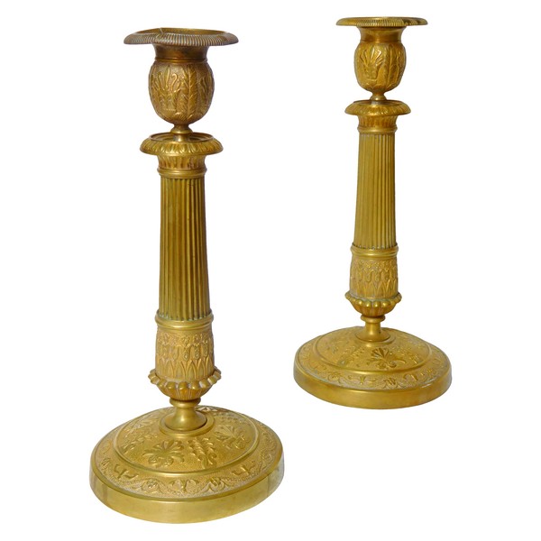 Pair of Empire ormolu candlesticks, aarly 19th century