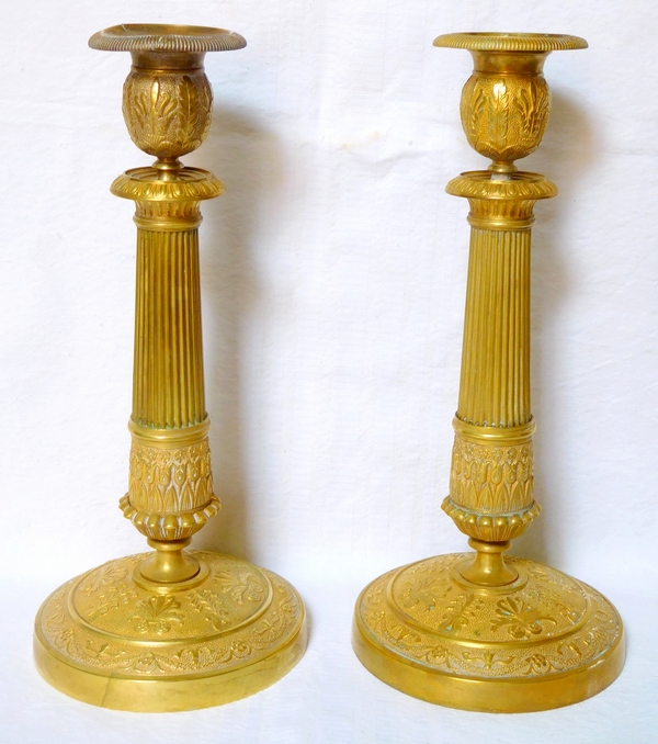 Pair of Empire ormolu candlesticks, aarly 19th century