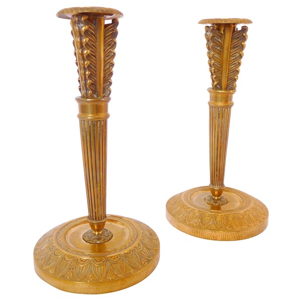 Pair of Empire ormolu quiver-shaped candlesticks, early 19th century