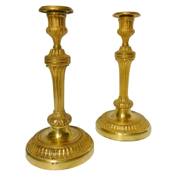 Pair of Louis XVI ormolu candlesticks, design by Feuchere for Fontainebleau