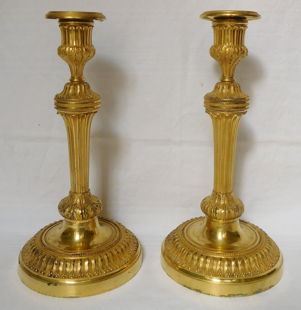 Pair of Louis XVI ormolu candlesticks, design by Feuchere for Fontainebleau