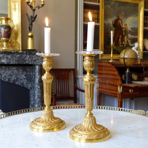 Pair of tall Louis XVI style ormolu candlesticks - 30cm