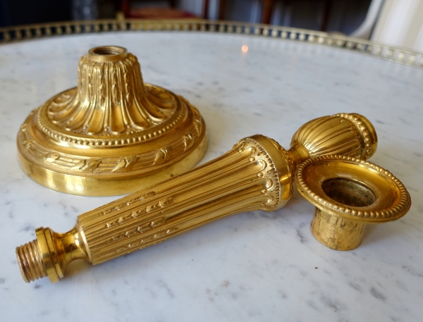 Pair of tall Louis XVI style ormolu candlesticks - 30cm