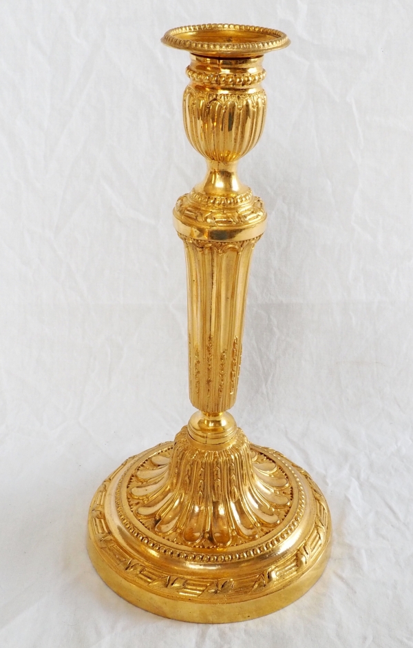 Pair of tall Louis XVI style ormolu candlesticks - 30cm