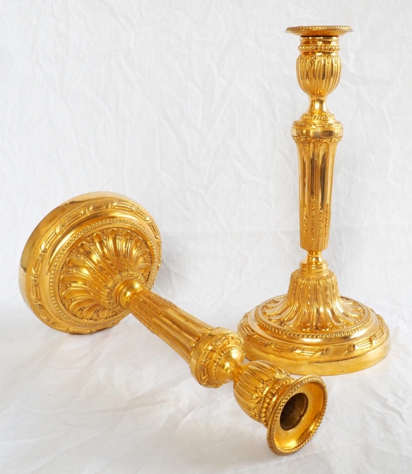 Pair of tall Louis XVI style ormolu candlesticks - 30cm