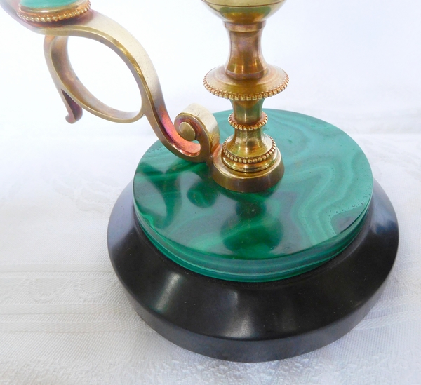 Pair of malachite and ormolu candle holders, mid 19th century