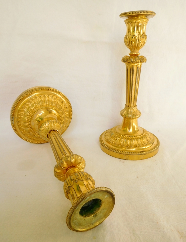 Pair of ormolu candlesticks, mercury gilt, Louis XVI period - 18th century - 20.5cm
