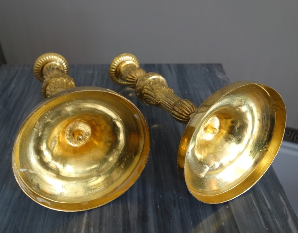 Pair of Louis XVI style ormolu candlesticks - 19th century