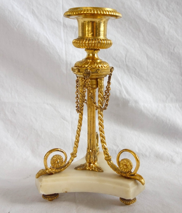 Pair of tripod marble and ormolu Louis XVI style candlesticks