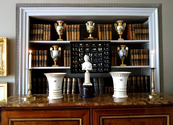 Paire de flambeaux / bougeoirs en canon d’époque Empire Restauration en bronze ciselé - 27,5cm