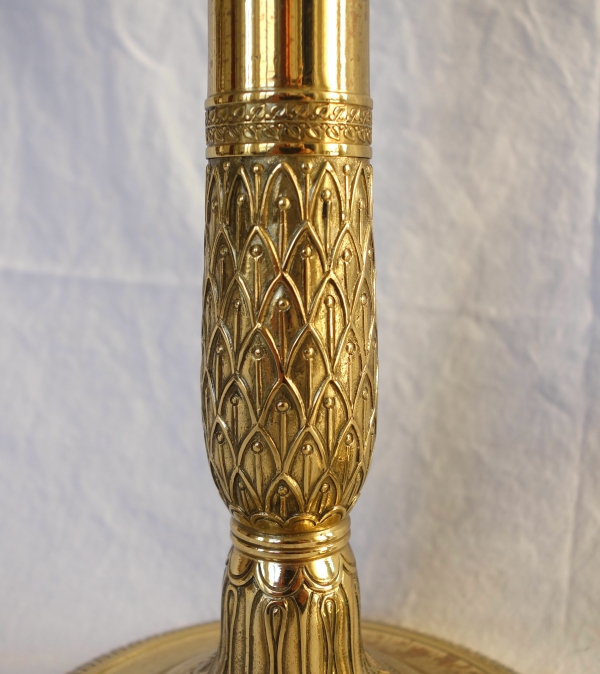 Paire de flambeaux / bougeoirs en canon d’époque Empire Restauration en bronze ciselé - 27,5cm