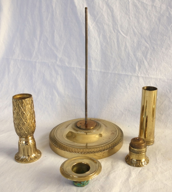 Paire de flambeaux / bougeoirs en canon d’époque Empire Restauration en bronze ciselé - 27,5cm