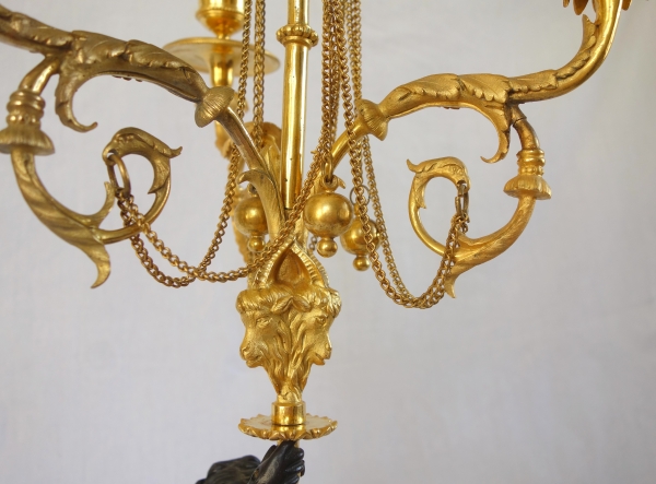 Paire de candélabres en marbre bleu turquin, bronze ciselé & doré au mercure d'époque Louis XVI