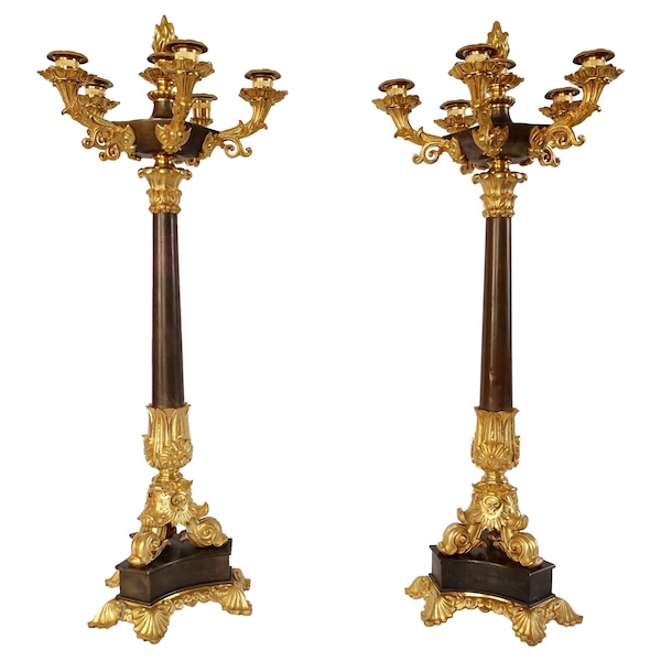 Pair of patinated bronze and ormolu candelabras, early 19th century circa 1830