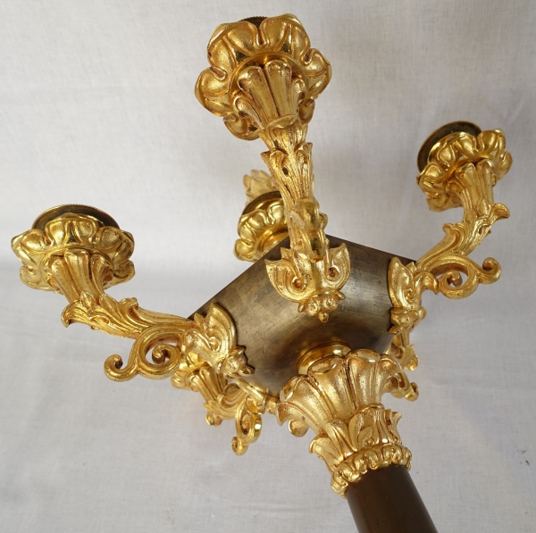 Pair of patinated bronze and ormolu candelabras, early 19th century circa 1830