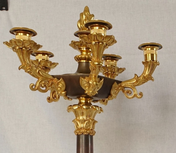 Pair of patinated bronze and ormolu candelabras, early 19th century circa 1830