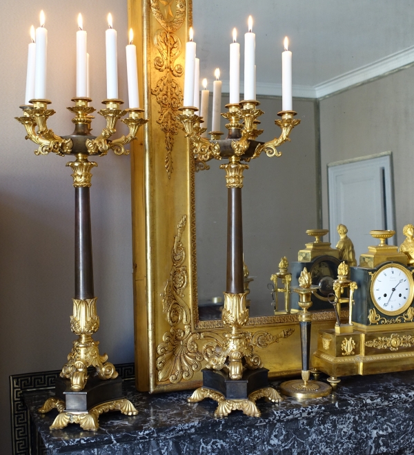 Pair of patinated bronze and ormolu candelabras, early 19th century circa 1830