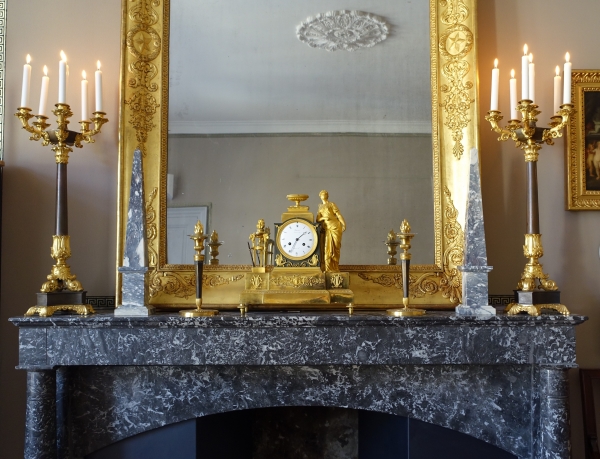 Pair of patinated bronze and ormolu candelabras, early 19th century circa 1830
