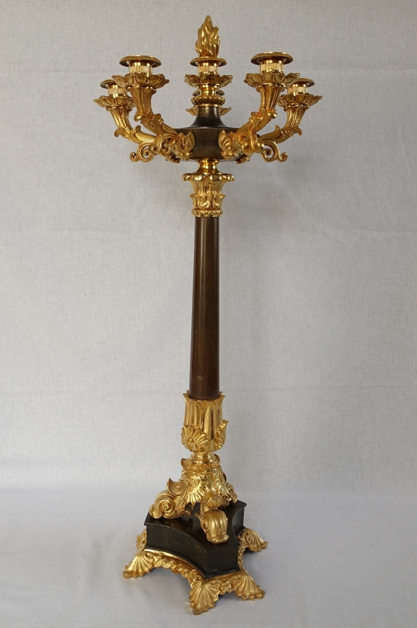 Pair of patinated bronze and ormolu candelabras, early 19th century circa 1830