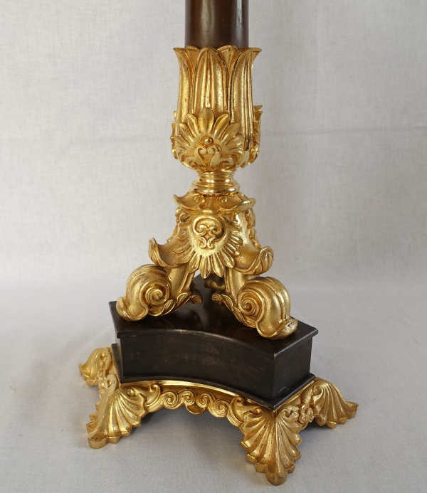Pair of patinated bronze and ormolu candelabras, early 19th century circa 1830