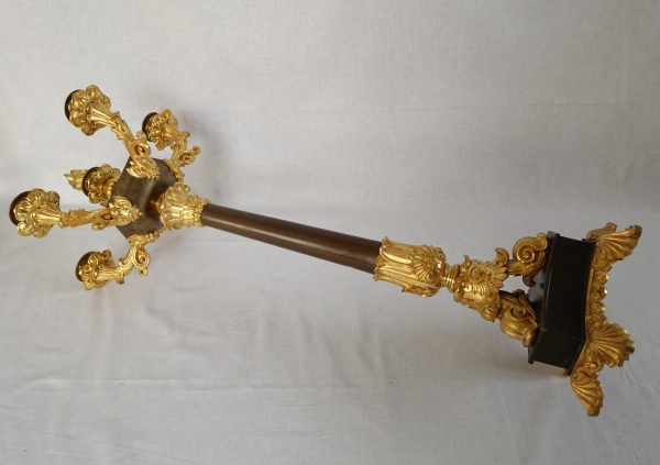 Pair of patinated bronze and ormolu candelabras, early 19th century circa 1830