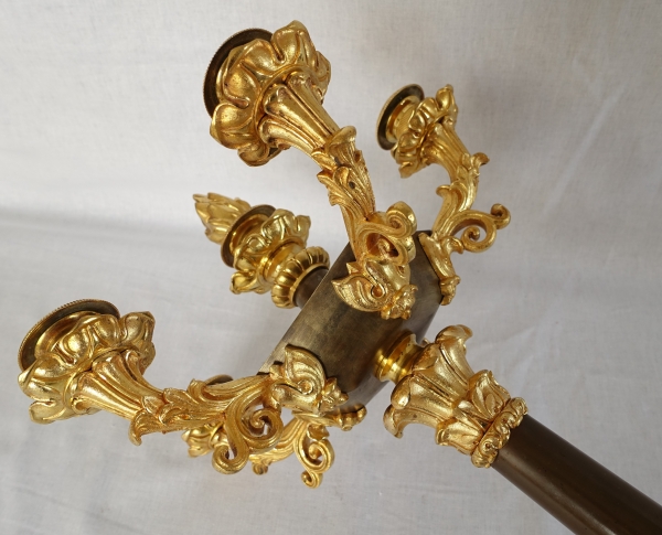Pair of patinated bronze and ormolu candelabras, early 19th century circa 1830