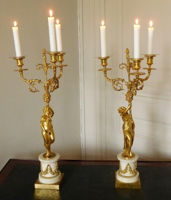 Pair of marble and ormolu Louis XVI style candelabras - 19th century circa 1850