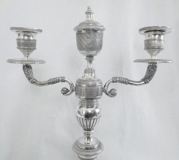 Pair of silver plated bronze Empire candelabras after Claude Galle