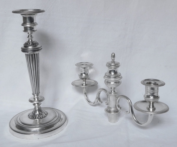 Pair of silver plate bronze candelabras, Fontainbleau candlesticks pattern - early 19th century