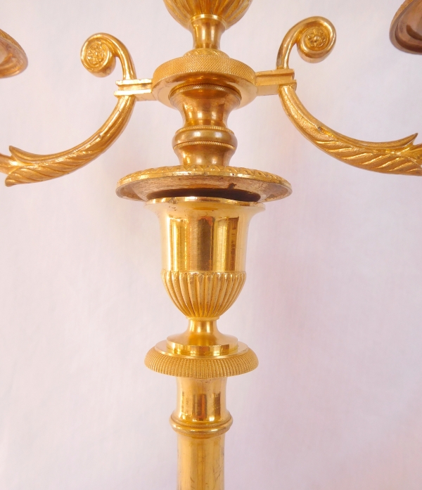 Claude & Gérard Jean Galle : paire de candélabres en bronze doré d'époque Empire - Fontainebleau