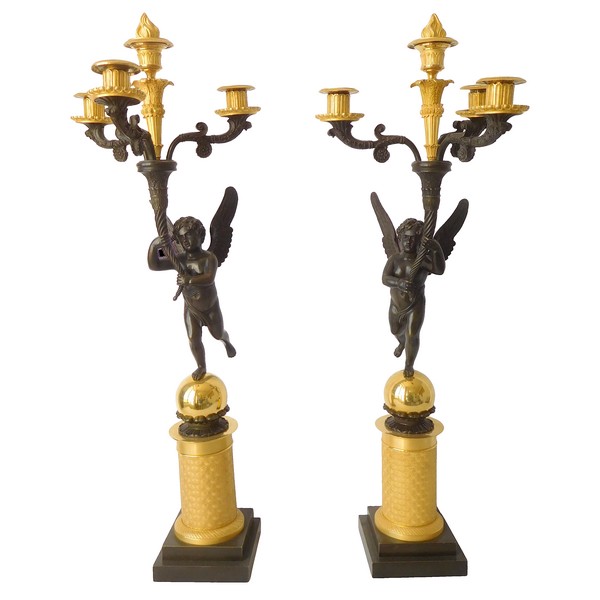 Pair of tall Empire ormolu and bronze candelabras attributed to Gérard Jean Galle